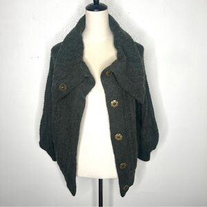 FREE PEOPLE Chunky Wool Cardigan Balloon Sleeve Forest Green Sweater Bohemian